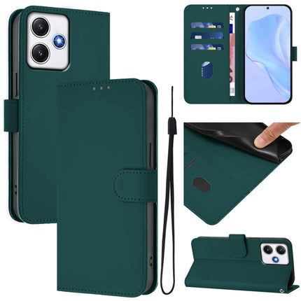 Skin Feel Solid Color Leather Phone Case with Lanyard, For Redmi 12 4G Global / Note 12R