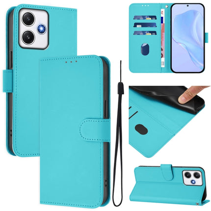 Skin Feel Solid Color Leather Phone Case with Lanyard, For Redmi 12 4G Global / Note 12R