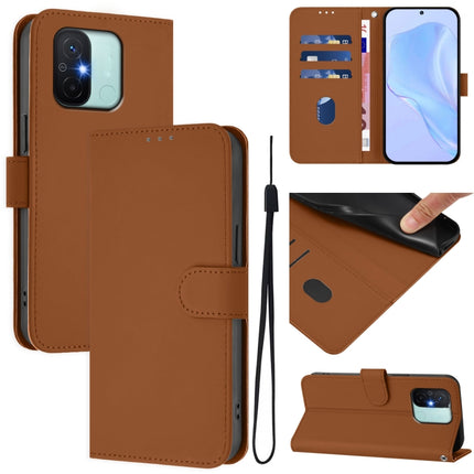 Skin Feel Solid Color Leather Phone Case with Lanyard, For Redmi 12C / 11A