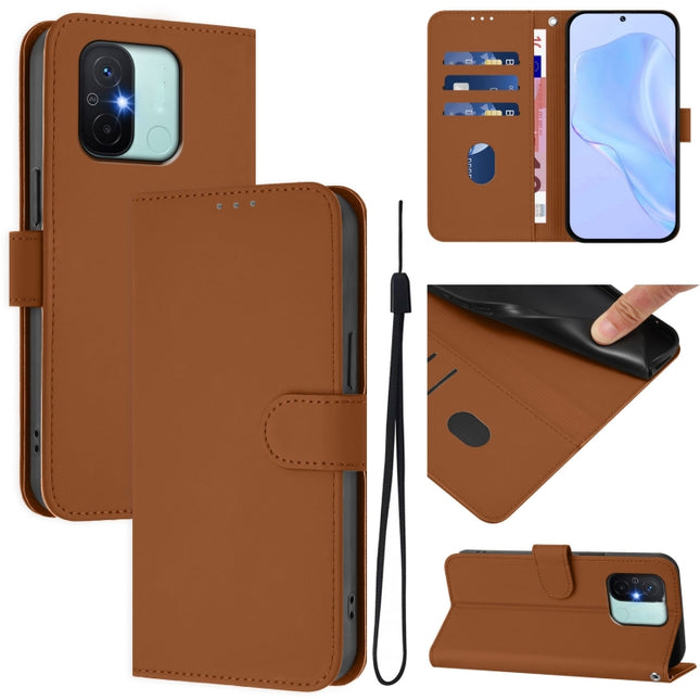 Skin Feel Solid Color Leather Phone Case with Lanyard, For Redmi 12C / 11A
