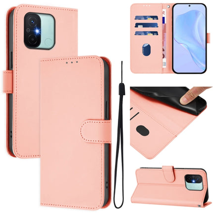 Skin Feel Solid Color Leather Phone Case with Lanyard, For Redmi 12C / 11A