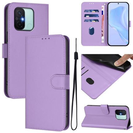 Skin Feel Solid Color Leather Phone Case with Lanyard, For Redmi 12C / 11A