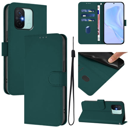 Skin Feel Solid Color Leather Phone Case with Lanyard, For Redmi 12C / 11A
