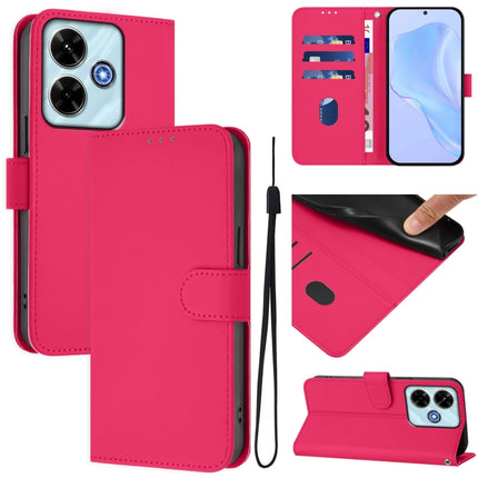 Skin Feel Solid Color Leather Phone Case with Lanyard, For Redmi 13 4G Global / 13 5G Global