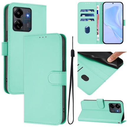 Skin Feel Solid Color Leather Phone Case with Lanyard, For Redmi 13C 4G Global