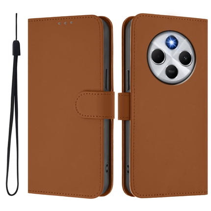Skin Feel Solid Color Leather Phone Case with Lanyard, For Redmi 14C 4G
