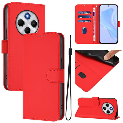 Skin Feel Solid Color Leather Phone Case with Lanyard, For Redmi 14C 4G