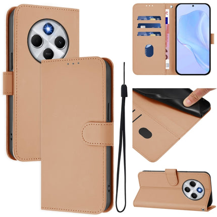 Skin Feel Solid Color Leather Phone Case with Lanyard, For Redmi 14C 4G
