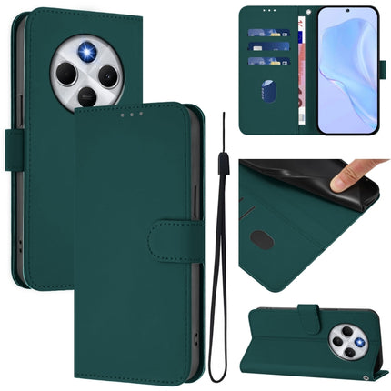 Skin Feel Solid Color Leather Phone Case with Lanyard, For Redmi 14C 4G