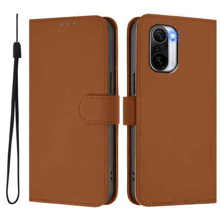 Skin Feel Solid Color Leather Phone Case with Lanyard, For Redmi K40 / K40 Pro