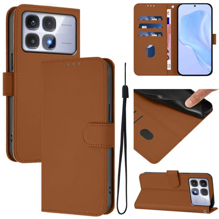 Skin Feel Solid Color Leather Phone Case with Lanyard, For Redmi K70 Ultra Global