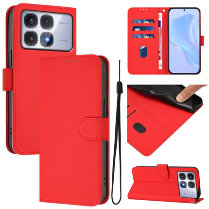 Skin Feel Solid Color Leather Phone Case with Lanyard, For Redmi K70 Ultra Global