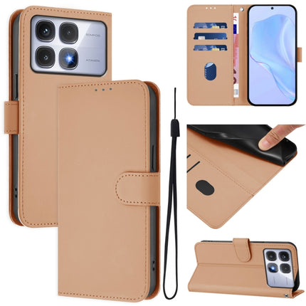 Skin Feel Solid Color Leather Phone Case with Lanyard, For Redmi K70 Ultra Global