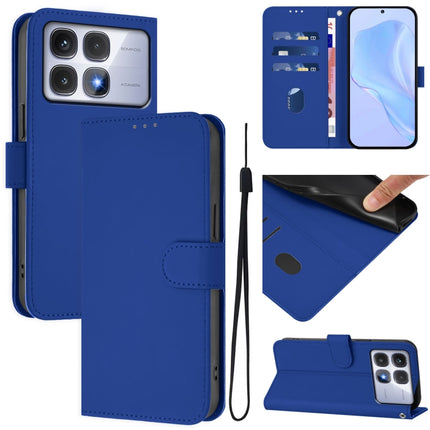 Skin Feel Solid Color Leather Phone Case with Lanyard, For Redmi K70 Ultra Global