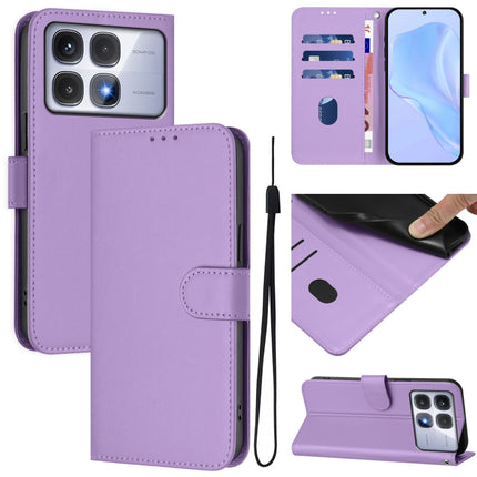 Skin Feel Solid Color Leather Phone Case with Lanyard, For Redmi K70 Ultra Global
