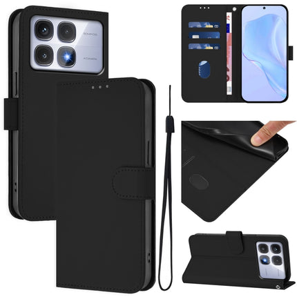 Skin Feel Solid Color Leather Phone Case with Lanyard, For Redmi K70 Ultra Global