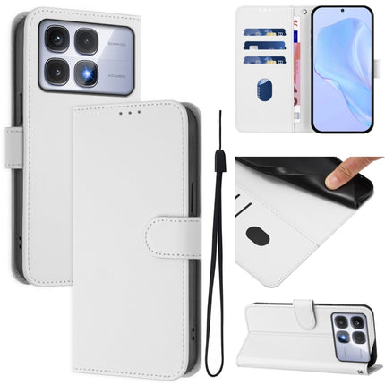 Skin Feel Solid Color Leather Phone Case with Lanyard, For Redmi K70 Ultra Global