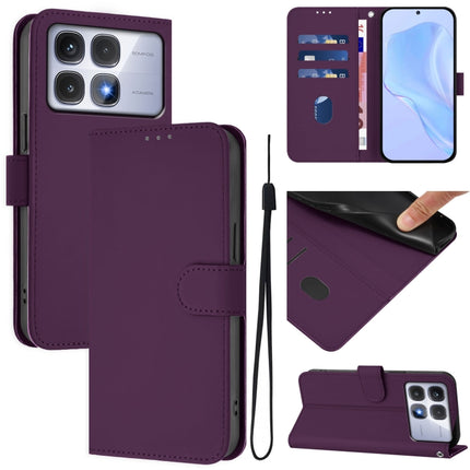 Skin Feel Solid Color Leather Phone Case with Lanyard, For Redmi K70 Ultra Global