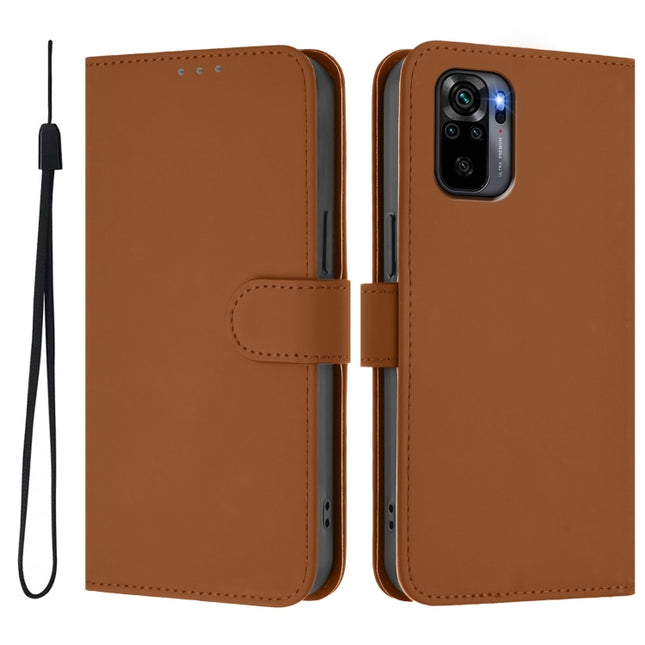 Skin Feel Solid Color Leather Phone Case with Lanyard, For Redmi Note 10 4G / Note 10S 4G