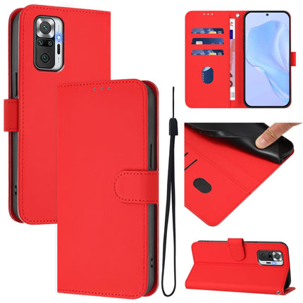 Skin Feel Solid Color Leather Phone Case with Lanyard, For Redmi Note 10 Pro 4G / 10 Pro Max