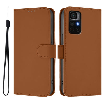 Skin Feel Solid Color Leather Phone Case with Lanyard, For Redmi Note 11S 5G