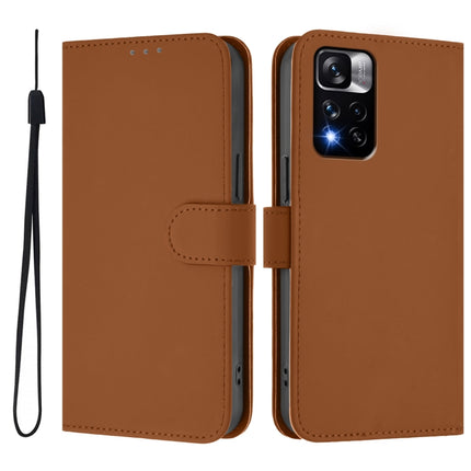 Skin Feel Solid Color Leather Phone Case with Lanyard, For Redmi Note 11 Pro+ 5G EU Version
