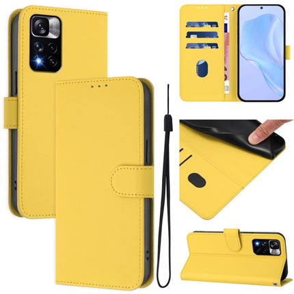 Skin Feel Solid Color Leather Phone Case with Lanyard, For Redmi Note 11 Pro+ 5G EU Version
