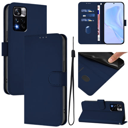 Skin Feel Solid Color Leather Phone Case with Lanyard, For Redmi Note 11 Pro+ 5G EU Version