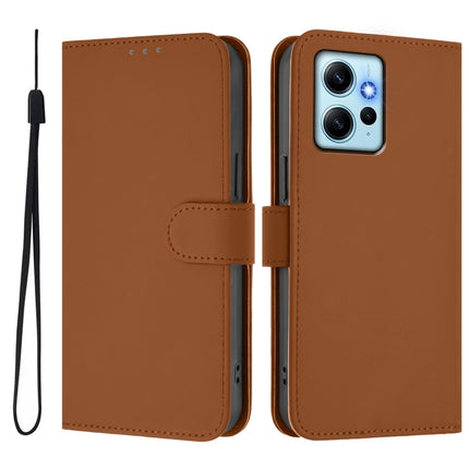 Skin Feel Solid Color Leather Phone Case with Lanyard, For Redmi Note 12 4G Global
