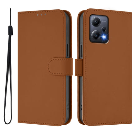 Skin Feel Solid Color Leather Phone Case with Lanyard, For Redmi Note 12 5G Global