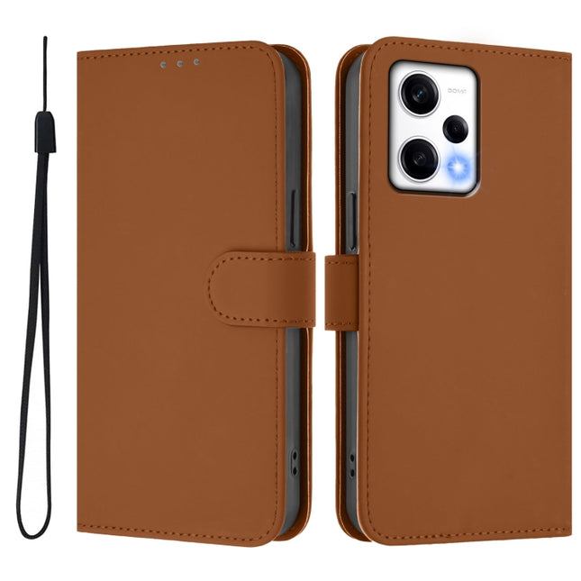Skin Feel Solid Color Leather Phone Case with Lanyard, For Redmi Note 12 Explorer