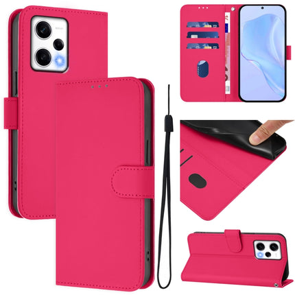 Skin Feel Solid Color Leather Phone Case with Lanyard, For Redmi Note 12 Explorer