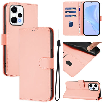 Skin Feel Solid Color Leather Phone Case with Lanyard, For Redmi Note 12 Turbo 5G