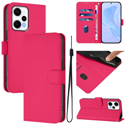 Skin Feel Solid Color Leather Phone Case with Lanyard, For Redmi Note 12 Turbo 5G