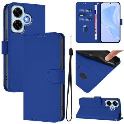 Skin Feel Solid Color Leather Phone Case with Lanyard, For Redmi Note 13 4G Global