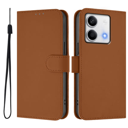 Skin Feel Solid Color Leather Phone Case with Lanyard, For Redmi Note 13 5G Global