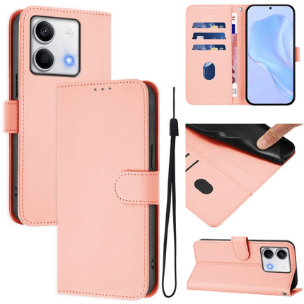 Skin Feel Solid Color Leather Phone Case with Lanyard, For Redmi Note 13 5G Global