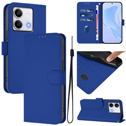 Skin Feel Solid Color Leather Phone Case with Lanyard, For Redmi Note 13 5G Global
