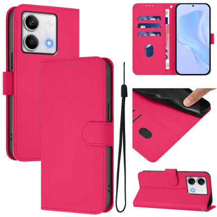 Skin Feel Solid Color Leather Phone Case with Lanyard, For Redmi Note 13 5G Global