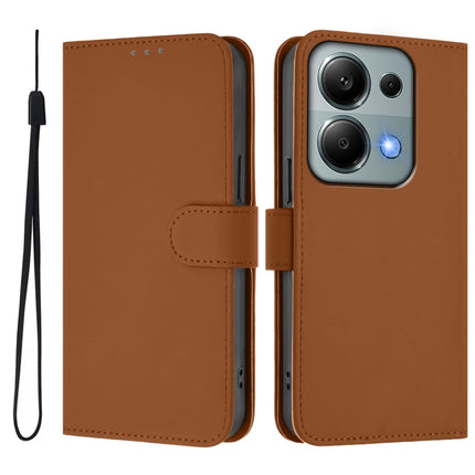 Skin Feel Solid Color Leather Phone Case with Lanyard, For Redmi Note 13 Pro 4G Global