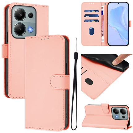 Skin Feel Solid Color Leather Phone Case with Lanyard, For Redmi Note 13 Pro 4G Global