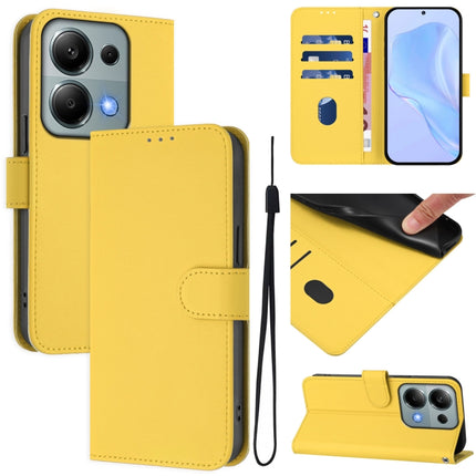 Skin Feel Solid Color Leather Phone Case with Lanyard, For Redmi Note 13 Pro 4G Global
