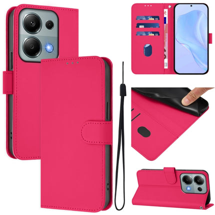 Skin Feel Solid Color Leather Phone Case with Lanyard, For Redmi Note 13 Pro 4G Global