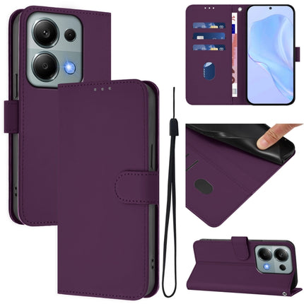 Skin Feel Solid Color Leather Phone Case with Lanyard, For Redmi Note 13 Pro 4G Global