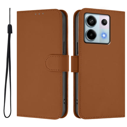Skin Feel Solid Color Leather Phone Case with Lanyard, For Redmi Note 13 Pro 5G Global