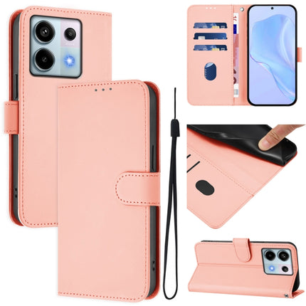 Skin Feel Solid Color Leather Phone Case with Lanyard, For Redmi Note 13 Pro 5G Global