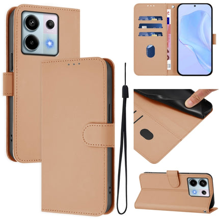 Skin Feel Solid Color Leather Phone Case with Lanyard, For Redmi Note 13 Pro 5G Global