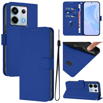 Skin Feel Solid Color Leather Phone Case with Lanyard, For Redmi Note 13 Pro 5G Global
