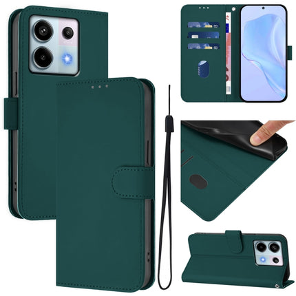 Skin Feel Solid Color Leather Phone Case with Lanyard, For Redmi Note 13 Pro 5G Global
