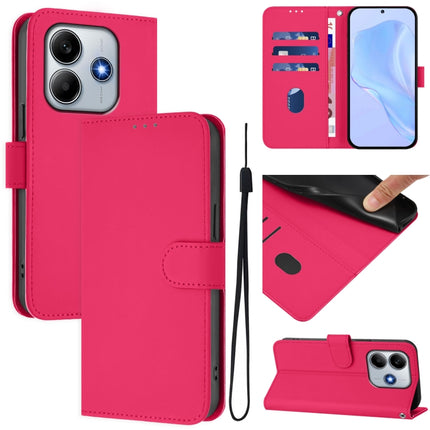 Skin Feel Solid Color Leather Phone Case with Lanyard, For Redmi Note 14 5G